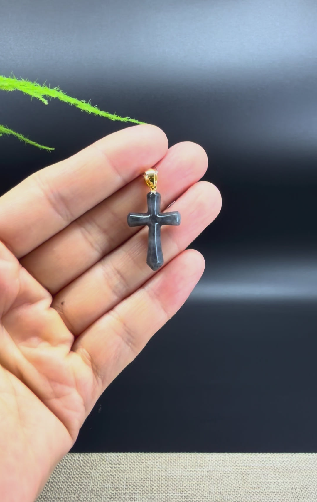 RealJade® Co. Genuine Wuji (Black) Jadeite Jade Cross Pendant Necklace With 18K Yellow Gold Bail