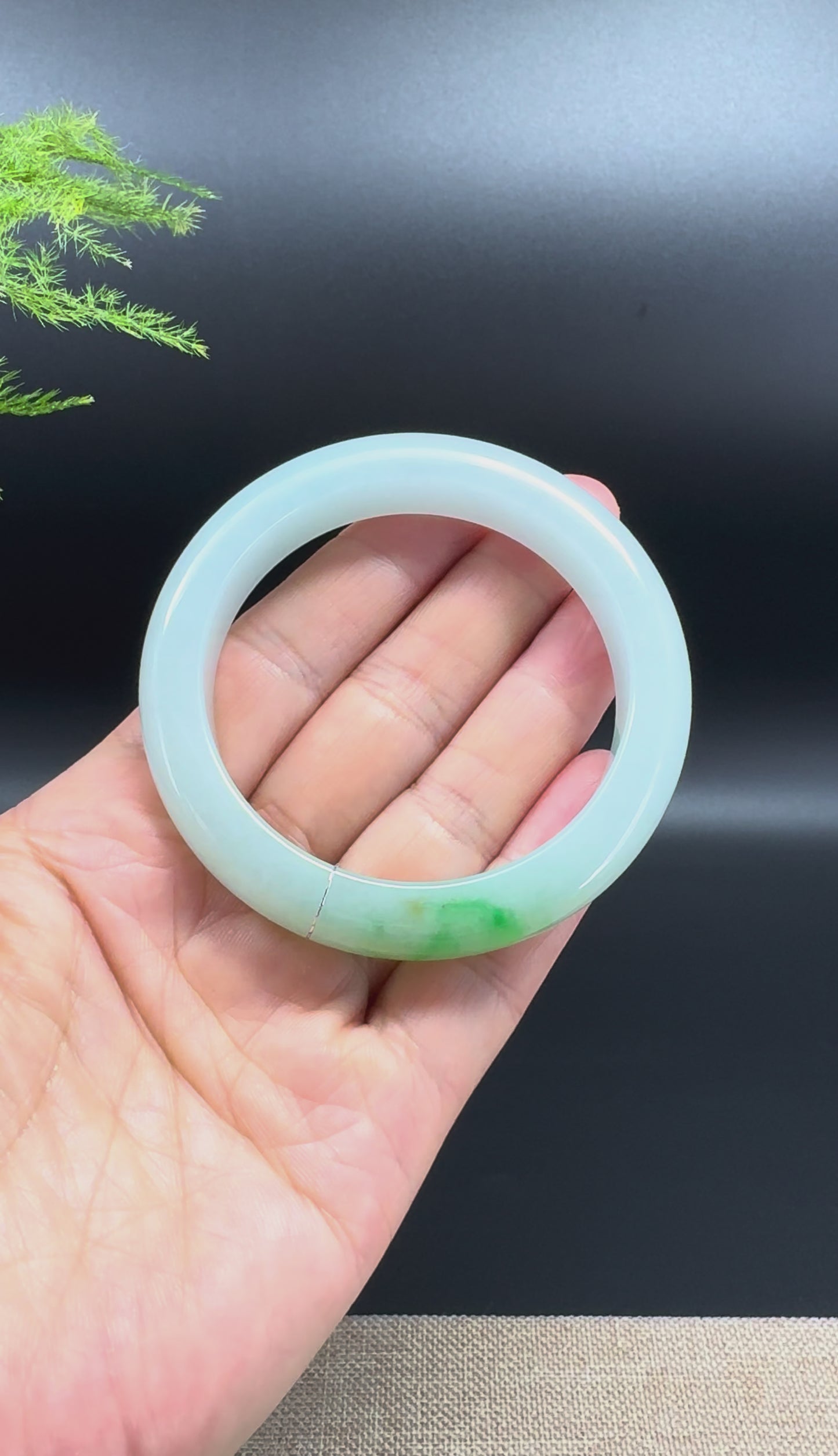 Genuine Burmese Icy Green Jadeite Jade Bangle Bracelet (54.5mm)