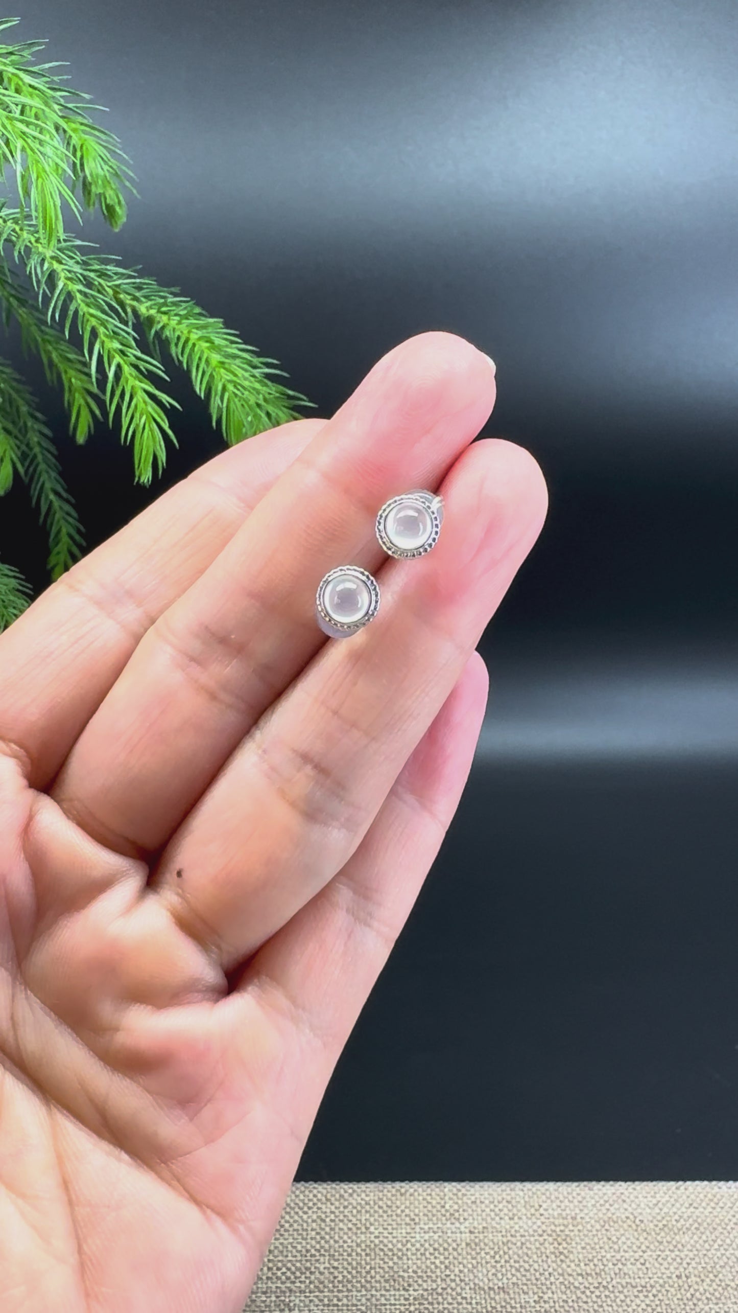 Load and play video in Gallery viewer, RealJade® 18k White Gold Icy White Jadeite Jade Round Stud Earrings
