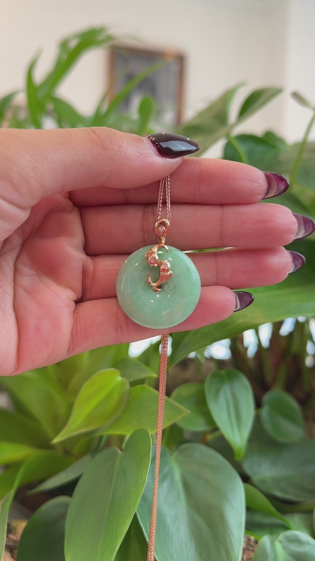 Load and play video in Gallery viewer, RealJade® Co. 18k Rose Gold Genuine Jadeite Constellation (Pisces) Necklace With Diamonds

