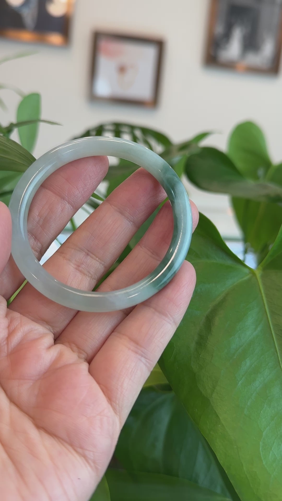 Load and play video in Gallery viewer, RealJade® Co.&amp;quot;Petite&amp;quot; Natural Burmese Blue-green Jadeite Jade Bangle Bracelet (52.12 mm) #T056

