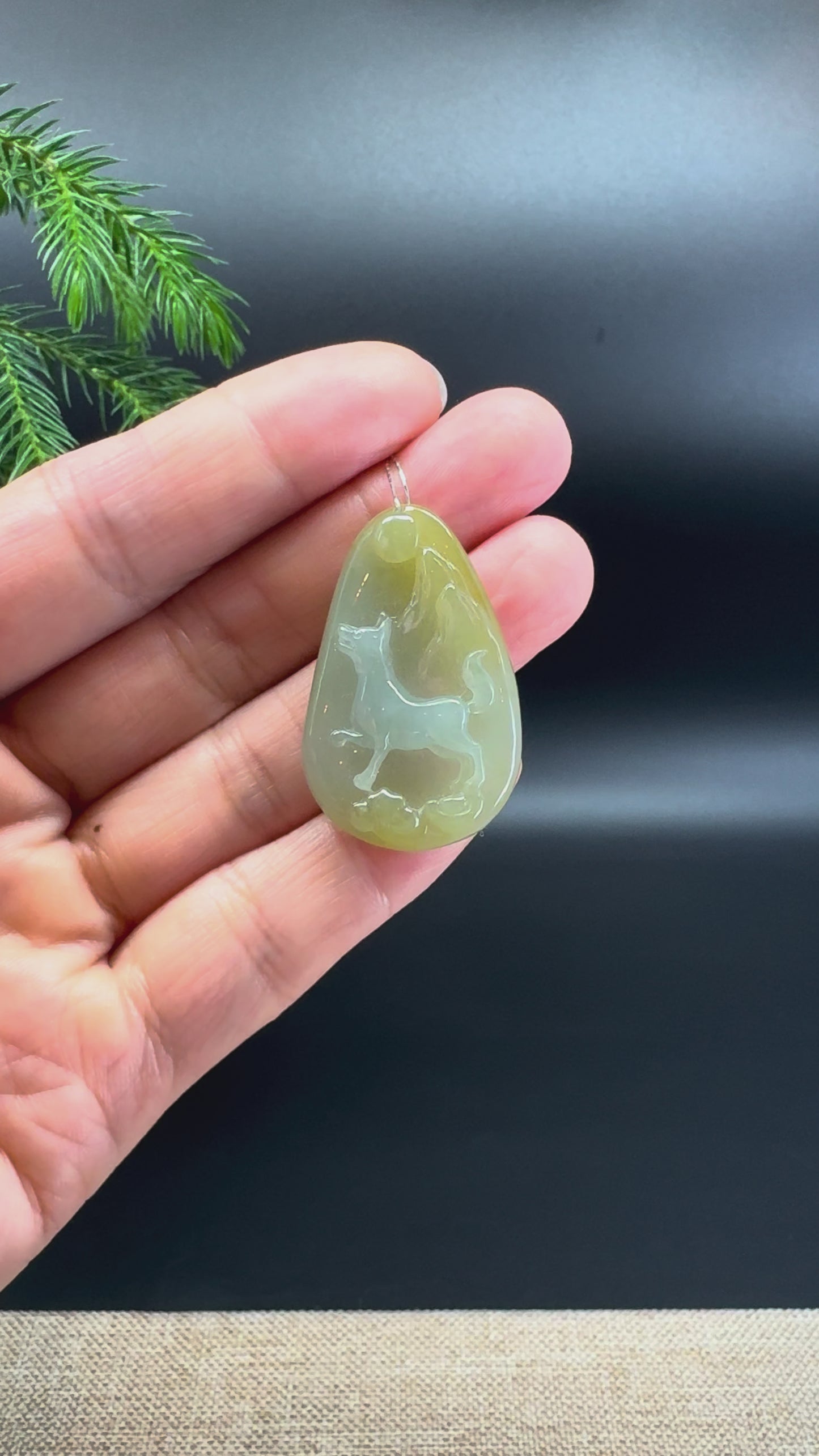 Load and play video in Gallery viewer, RealJade® Co.Natural Yellow Green Jadeite Jade Dog Necklace
