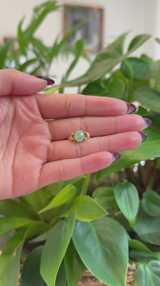 Load and play video in Gallery viewer, RealJade® Co. 18k Gold Natural Oval Jadeite Jade Engagement Ring With Diamonds
