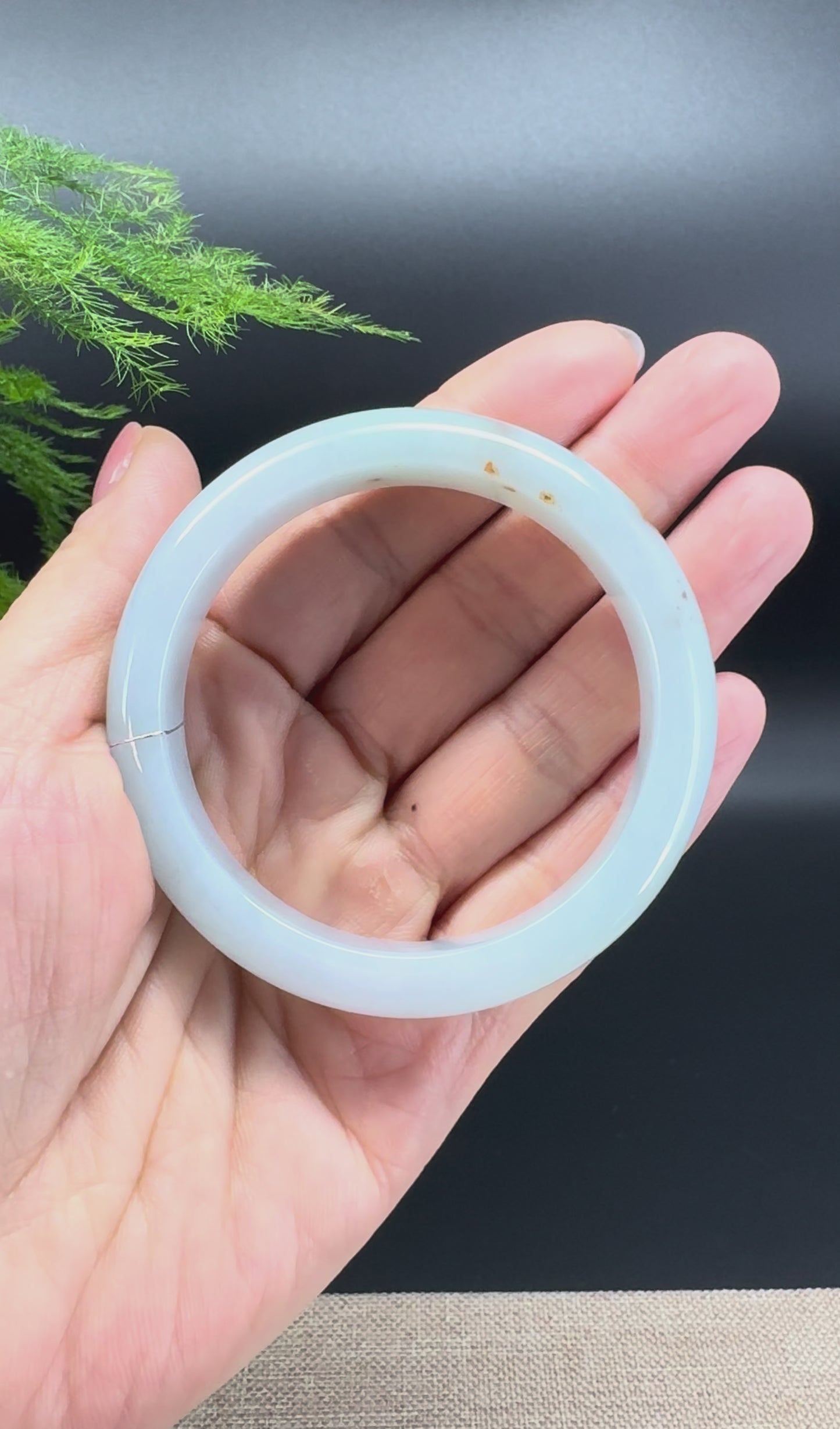 Load and play video in Gallery viewer, Genuine Burmese Lavender Green Jade Jadeite Bangle Bracelet ( 53.8mm )
