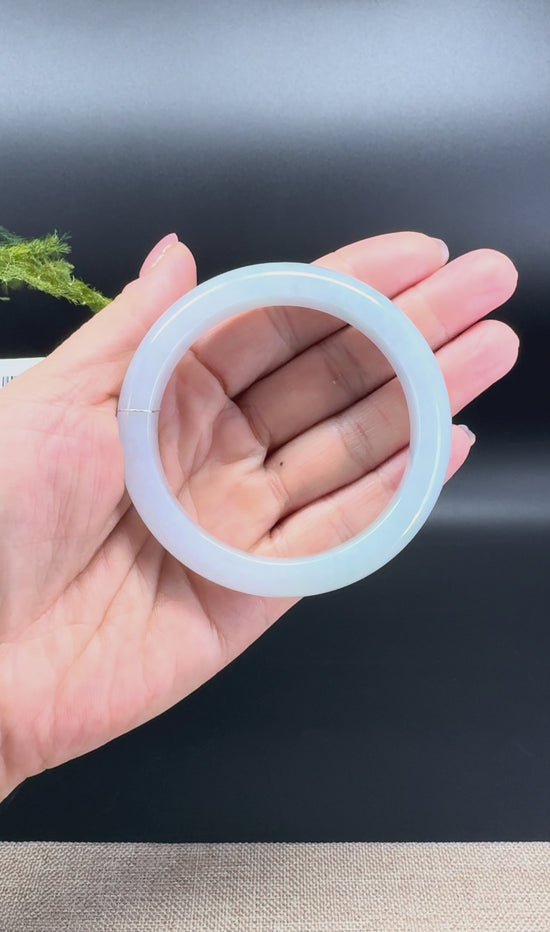 Load and play video in Gallery viewer, Genuine Burmese White  Green Jade Jadeite Bangle Bracelet ( 56.3mm )
