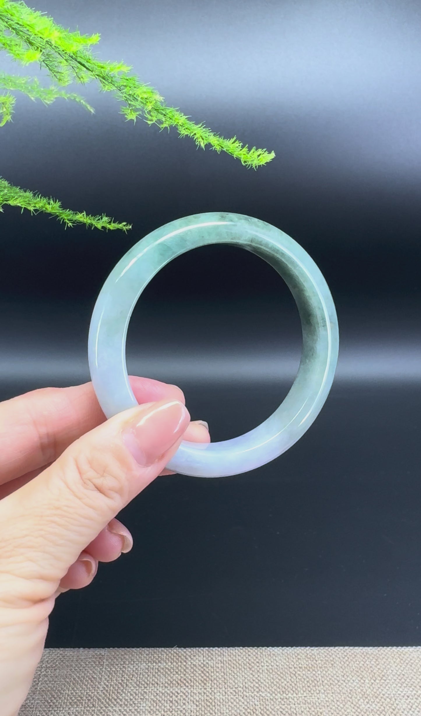 Genuine Burmese Lavender Green Jade Jadeite Bangle Bracelet ( 56.4mm )