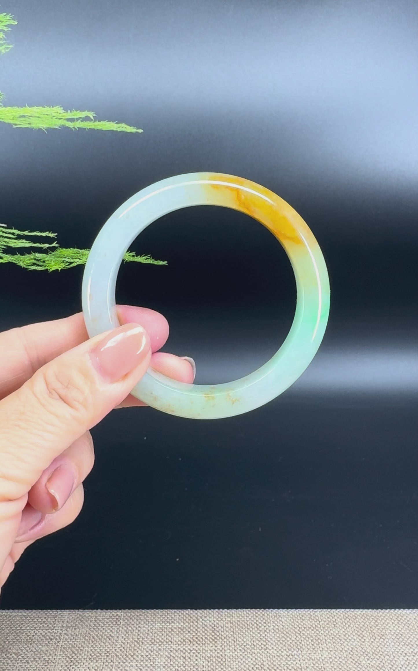Load and play video in Gallery viewer, Genuine Burmese  Yellow Green Jade Jadeite Bangle Bracelet (52.6mm)
