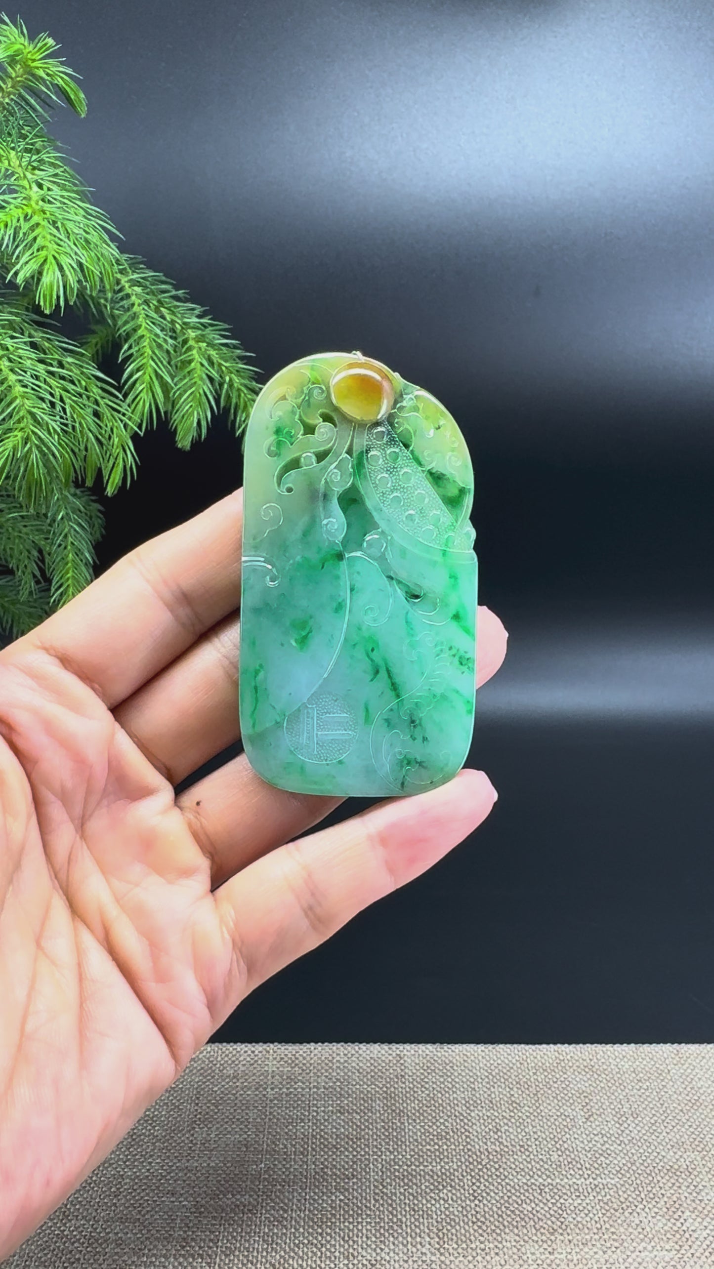 RealJade® Co. Natural Green Jadeite Jade ‘Opera Mask' Pendant