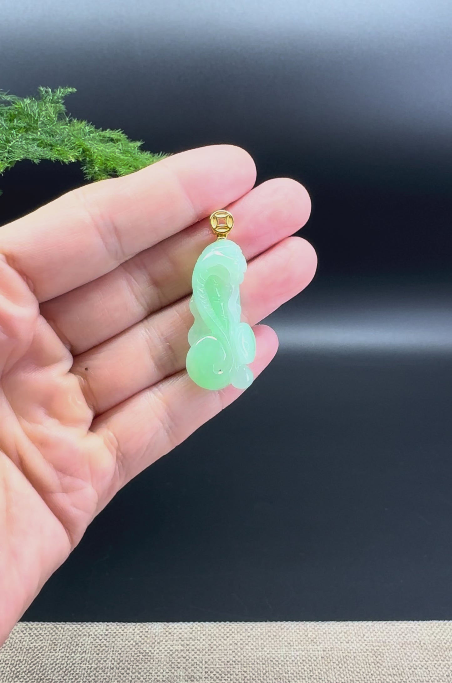 Genuine Apple Green Jadeite Jade Cobra Necklace With 18K Yellow Gold Bail