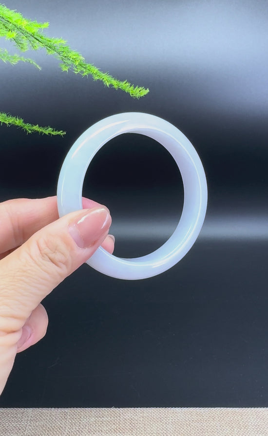 Load and play video in Gallery viewer, Genuine Burmese Lavender Green Jade Jadeite Bangle Bracelet ( 56.7mm )
