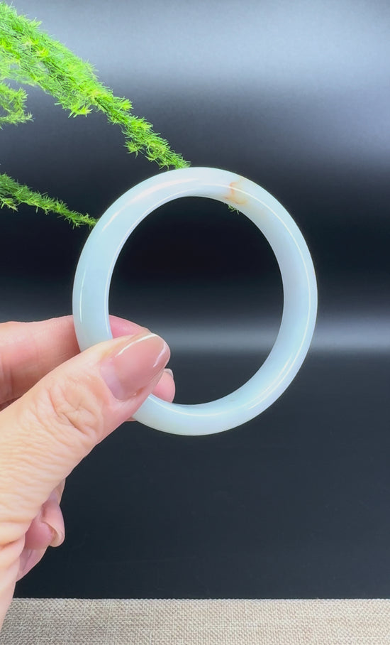 Load and play video in Gallery viewer, Genuine Burmese Lavender Green Jade Jadeite Bangle Bracelet (57.7mm)
