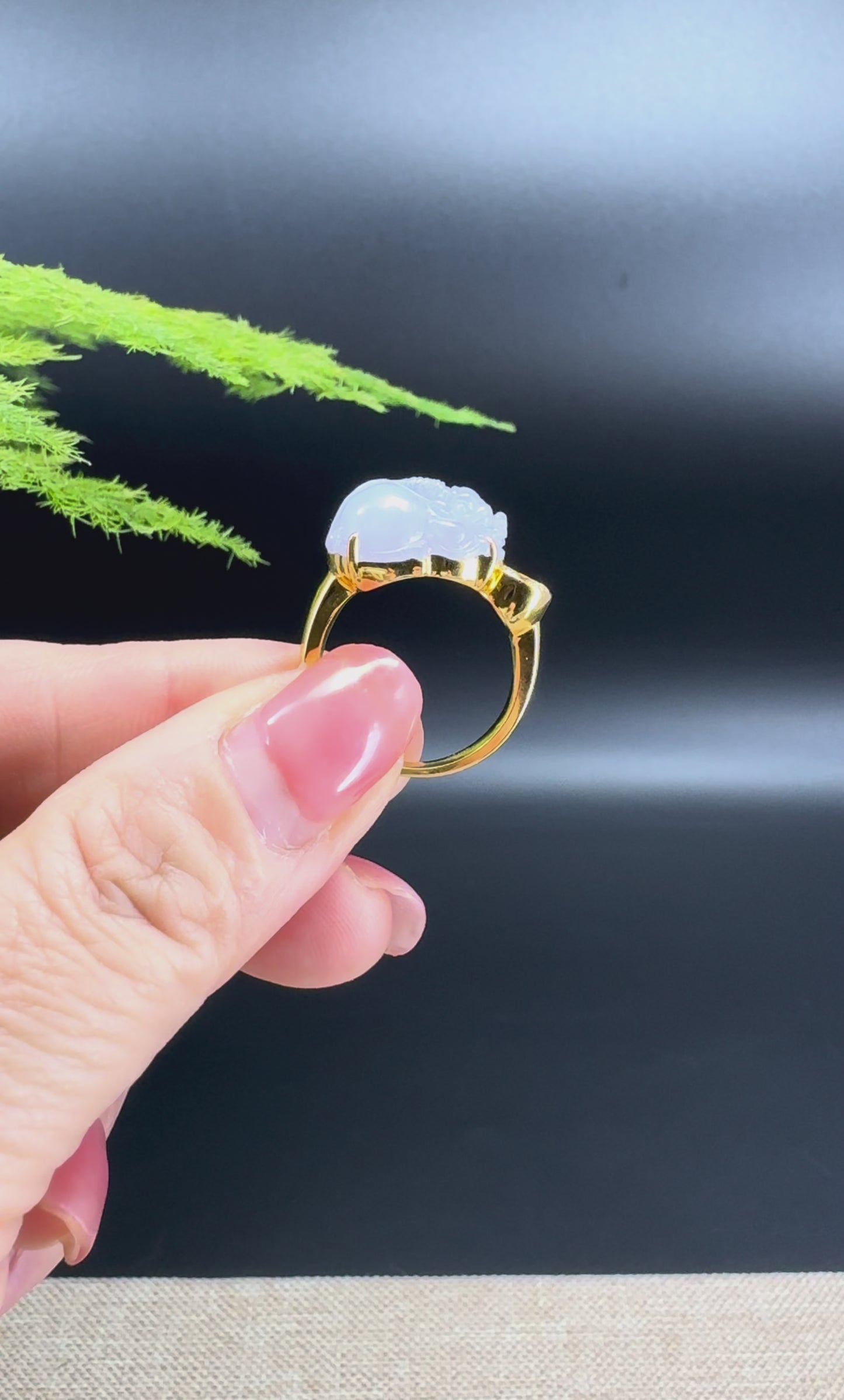RealJade® 18K Yellow Gold Lavender Jadeite Jade Diamonds PiXiu Ring