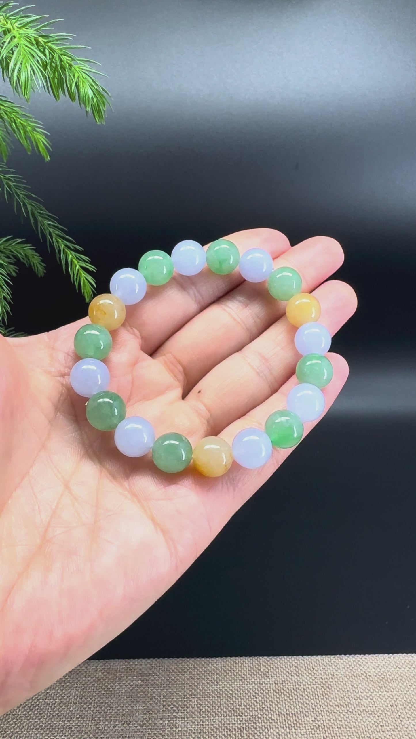 Load and play video in Gallery viewer, Natural Jadeite Jade Round Multicolor Beads Bracelet ( 10 mm )
