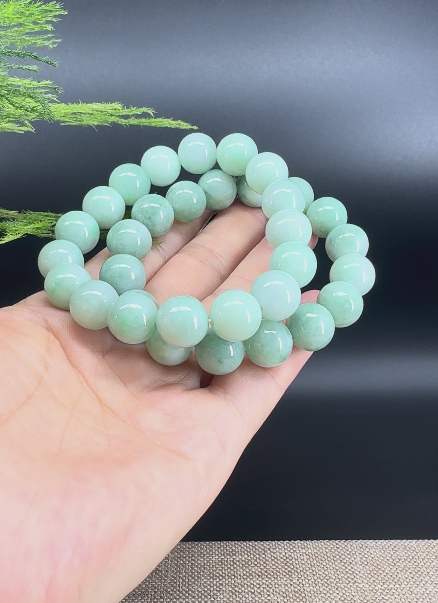 RealJade® Genuine Jadeite Jade Round Beads Bracelet ( 12.5 mm ) For Men