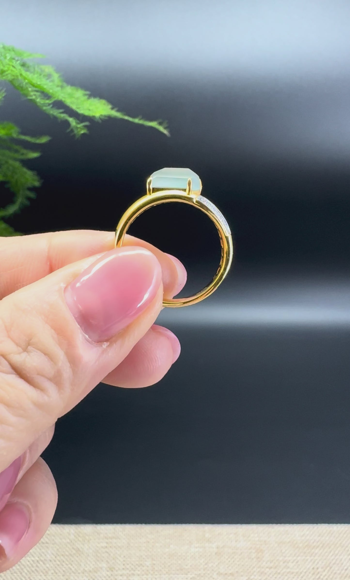 RealJade® 18K Yellow Gold Icy Polygon Jadeite Jade Ring With Diamonds