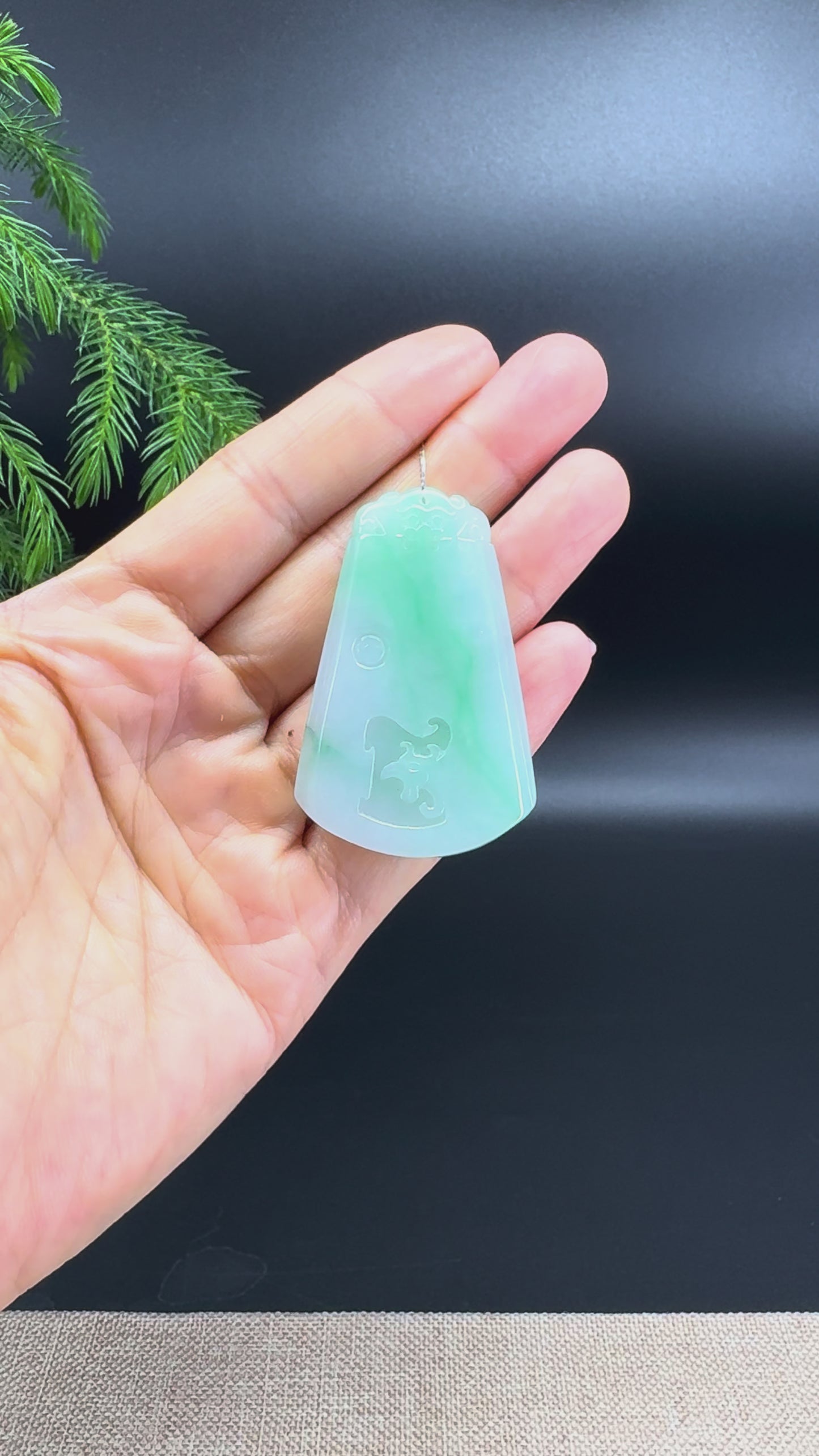 RealJade® Co.Natural White Green (BDQ)Jadeite Jade Phoenix Pendant