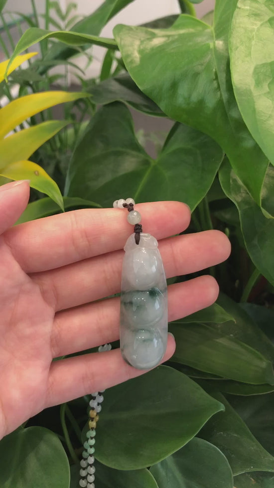 Load and play video in Gallery viewer, Genuine Ice Blue Jadeite Jade FU Dou Pendant Necklace With Real Jadeite jade Beads Necklace
