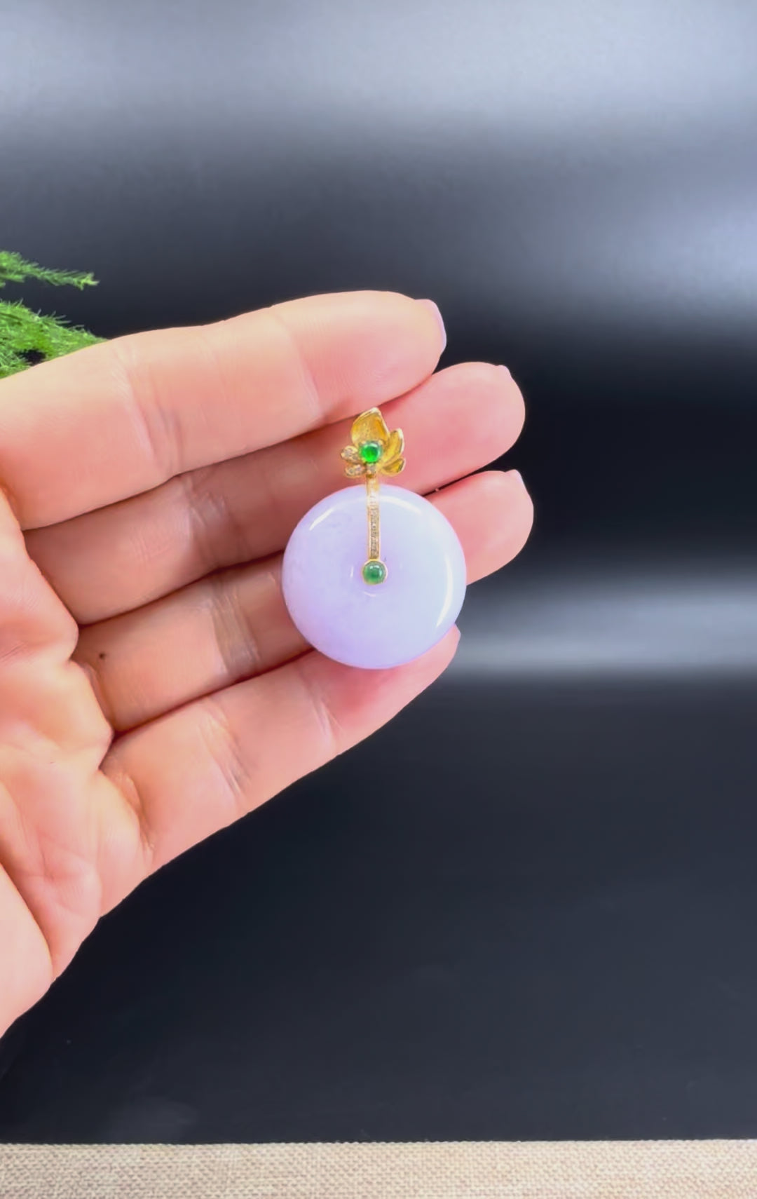 "Good Luck Button" Lavender Jadeite Jade Lucky KouKou Pendant With 18K Yellow Gold Bail