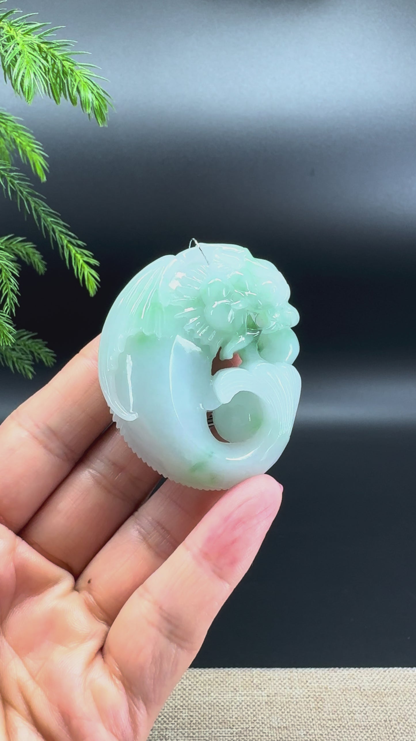 Load and play video in Gallery viewer, RealJade® Co. Natural White Green Jadeite Jade Dragonfish Pendant
