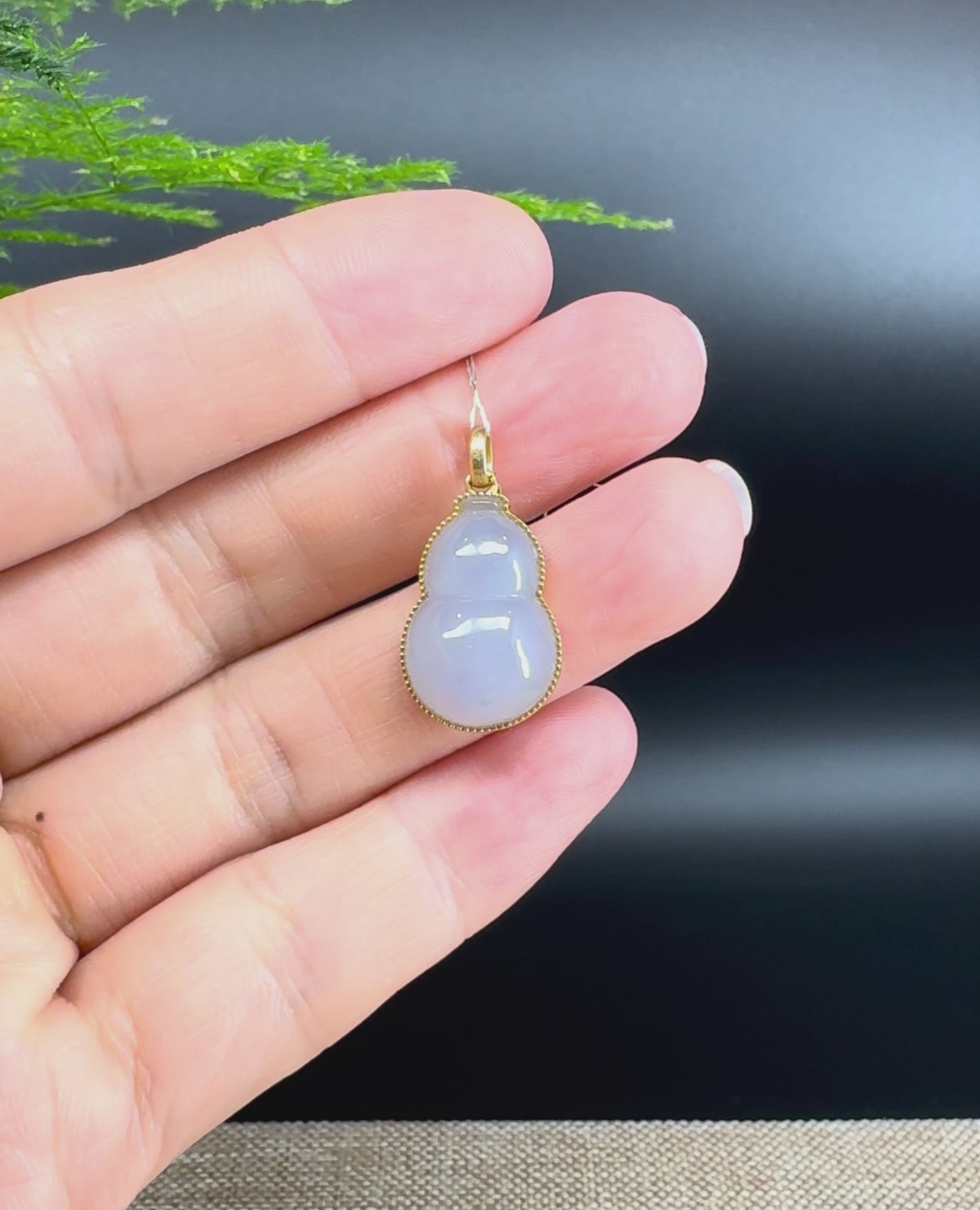 Load and play video in Gallery viewer, RealJade® Co. Genuine Ice Lavender Jadeite Jade Good Luck Hulu Bottle Gourd Necklace With 18K Yellow Gold Bail
