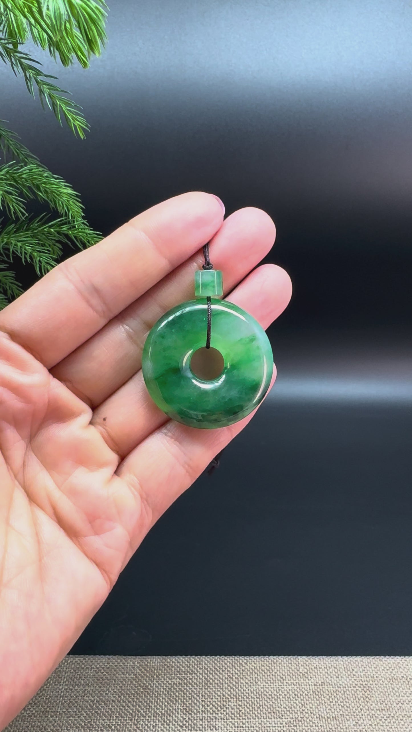 "Good Luck Button" Icy forest Green Jadeite Jade Lucky KouKou Pendant For Men