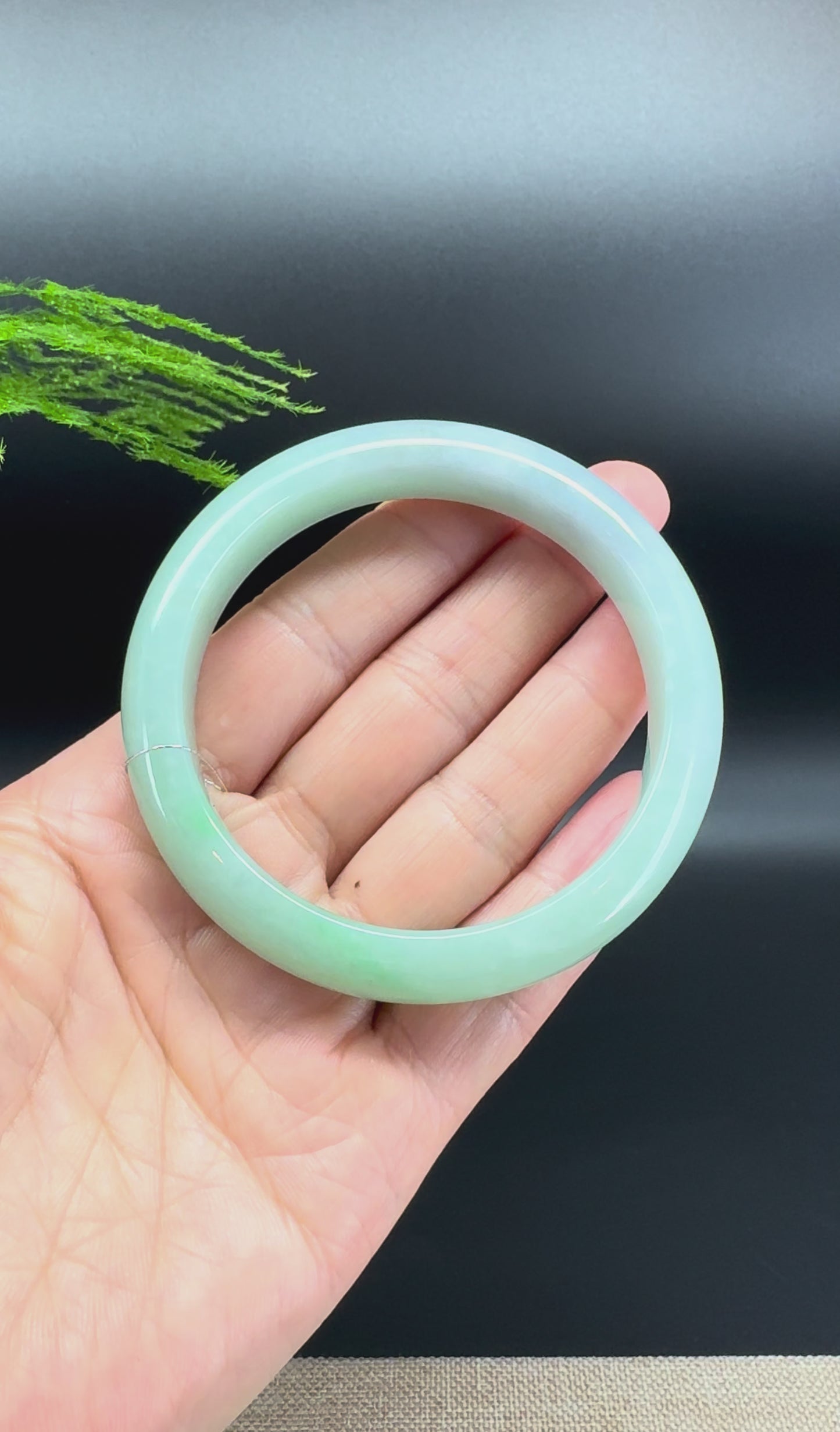 Load and play video in Gallery viewer, Genuine Burmese Blue Green Jadeite Jade Bangle Bracelet (58.5mm)
