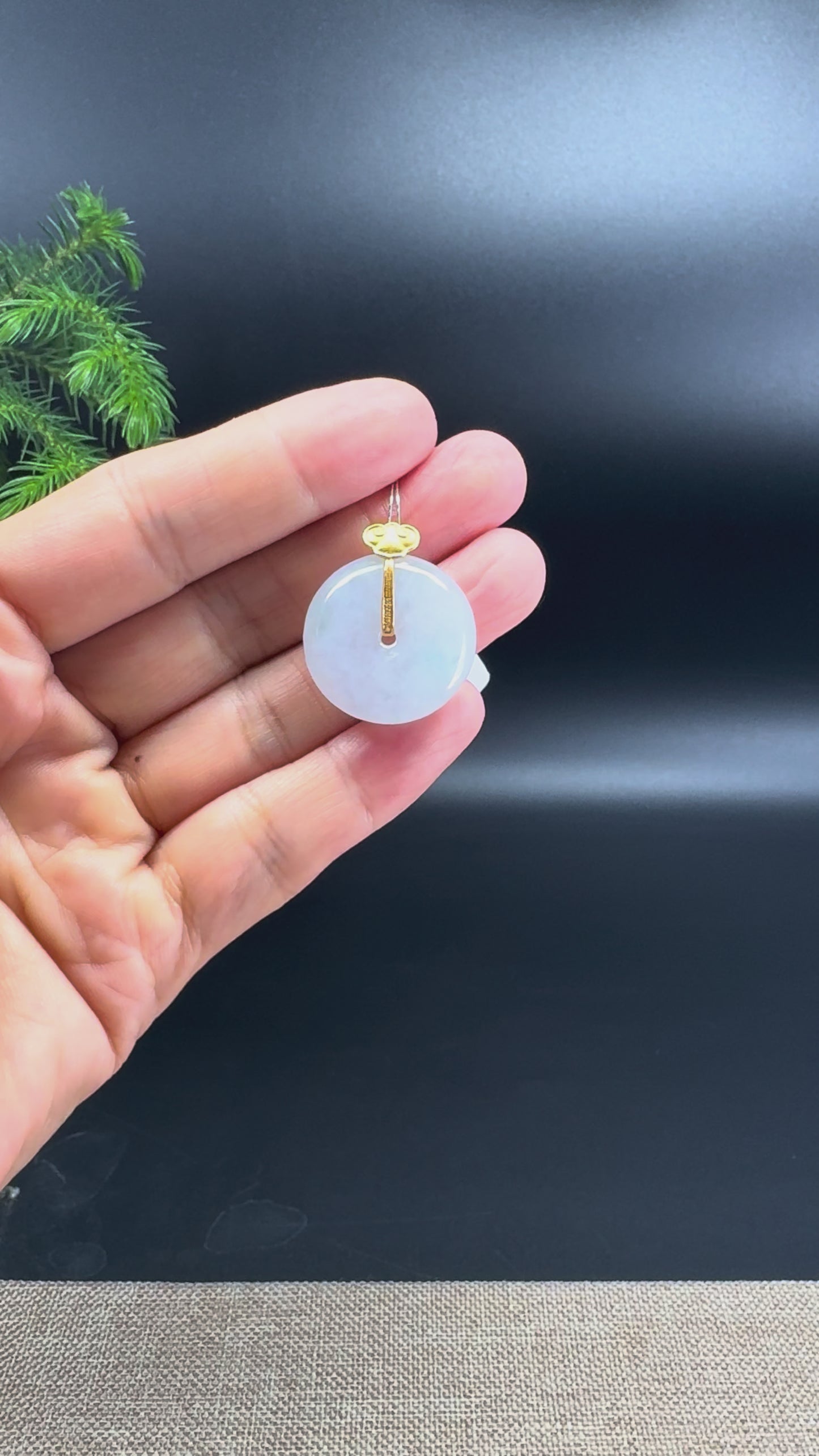 "Good Luck Button" Moonlight Jadeite Jade Lucky KouKou Pendant With 18K Yellow Gold Bail