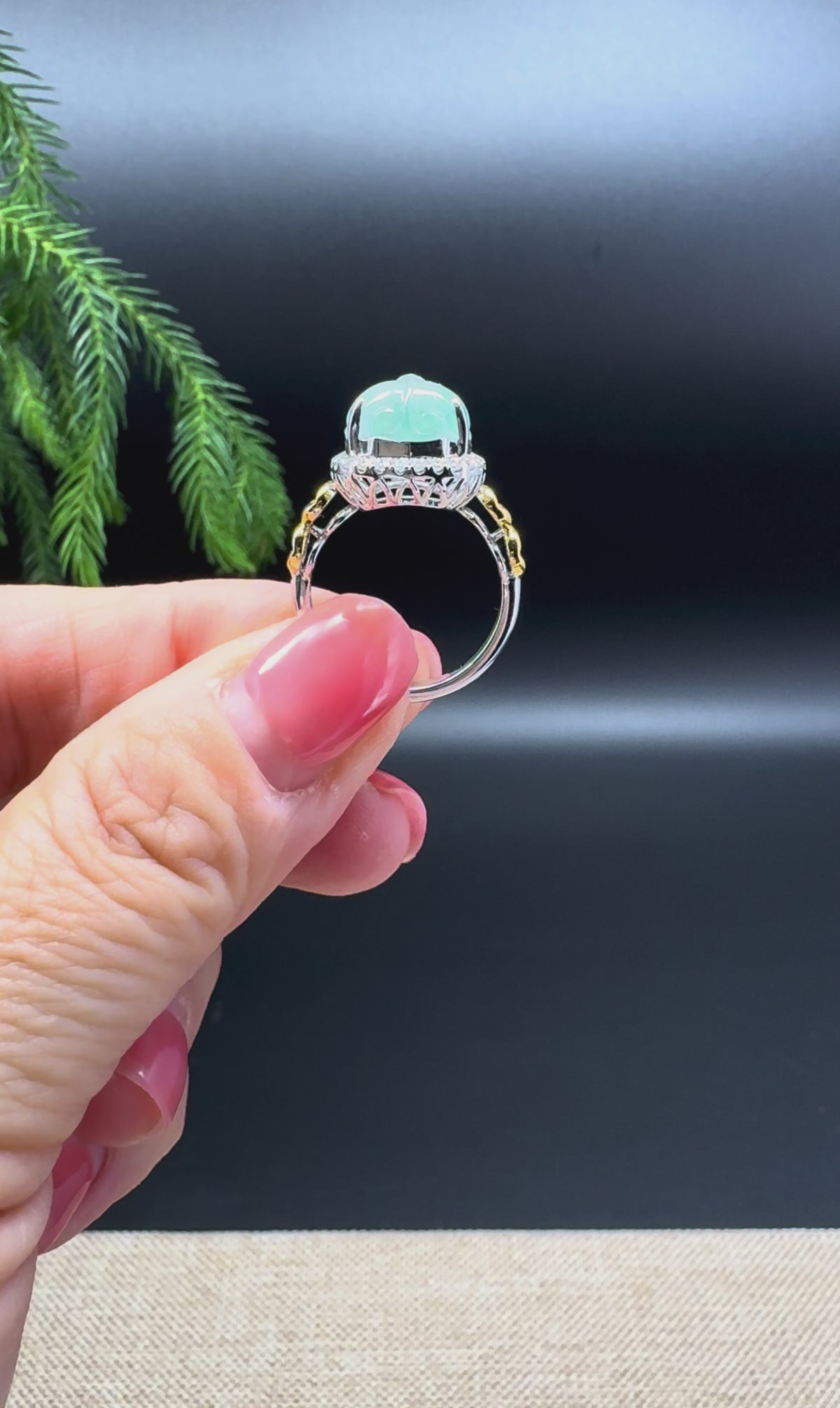 RealJade® 18K White Gold Icy Green Jadeite Jade Pi Xiu Ring