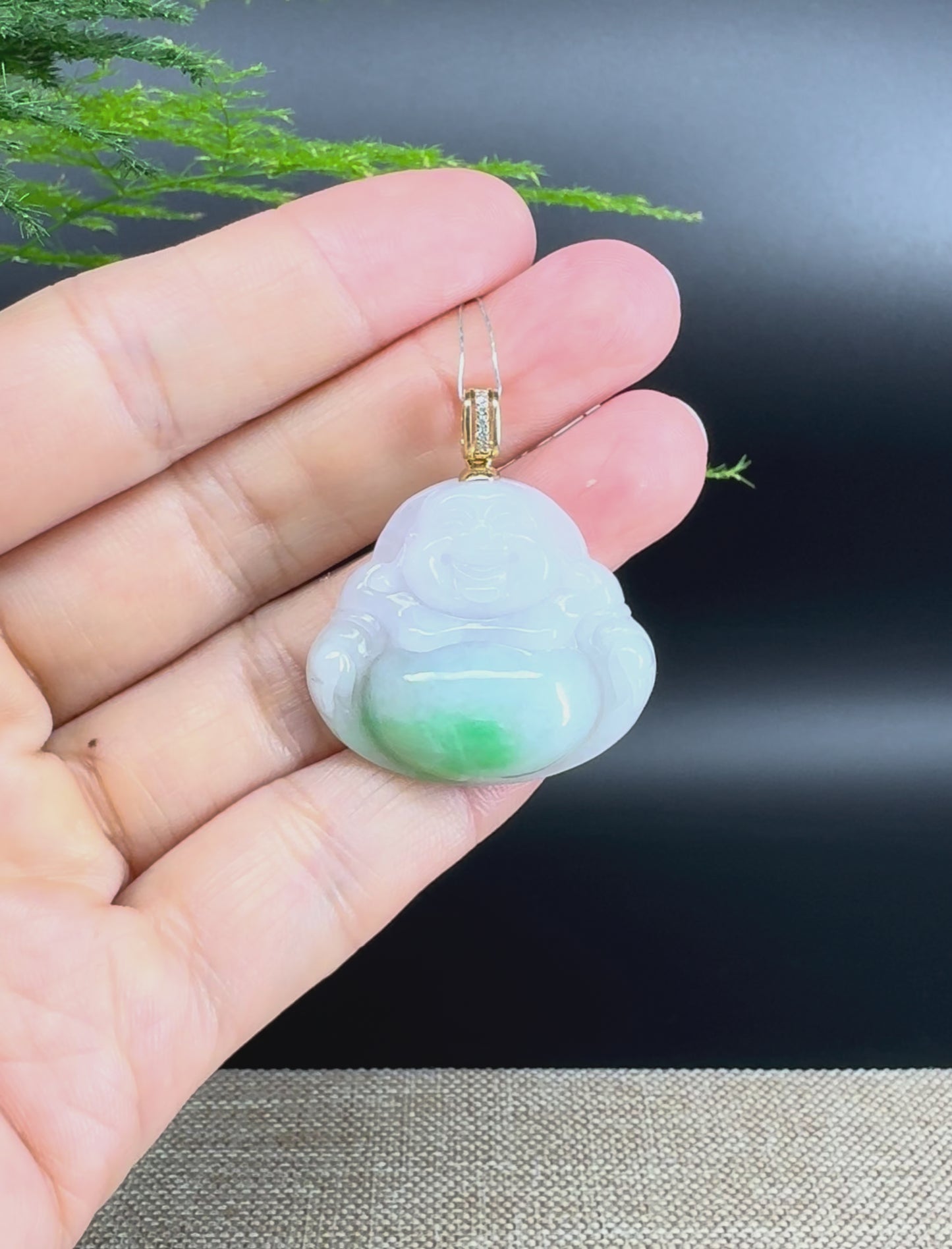 Load and play video in Gallery viewer, Burmese White Green Jadeite Jade Happy Buddha Pendant
