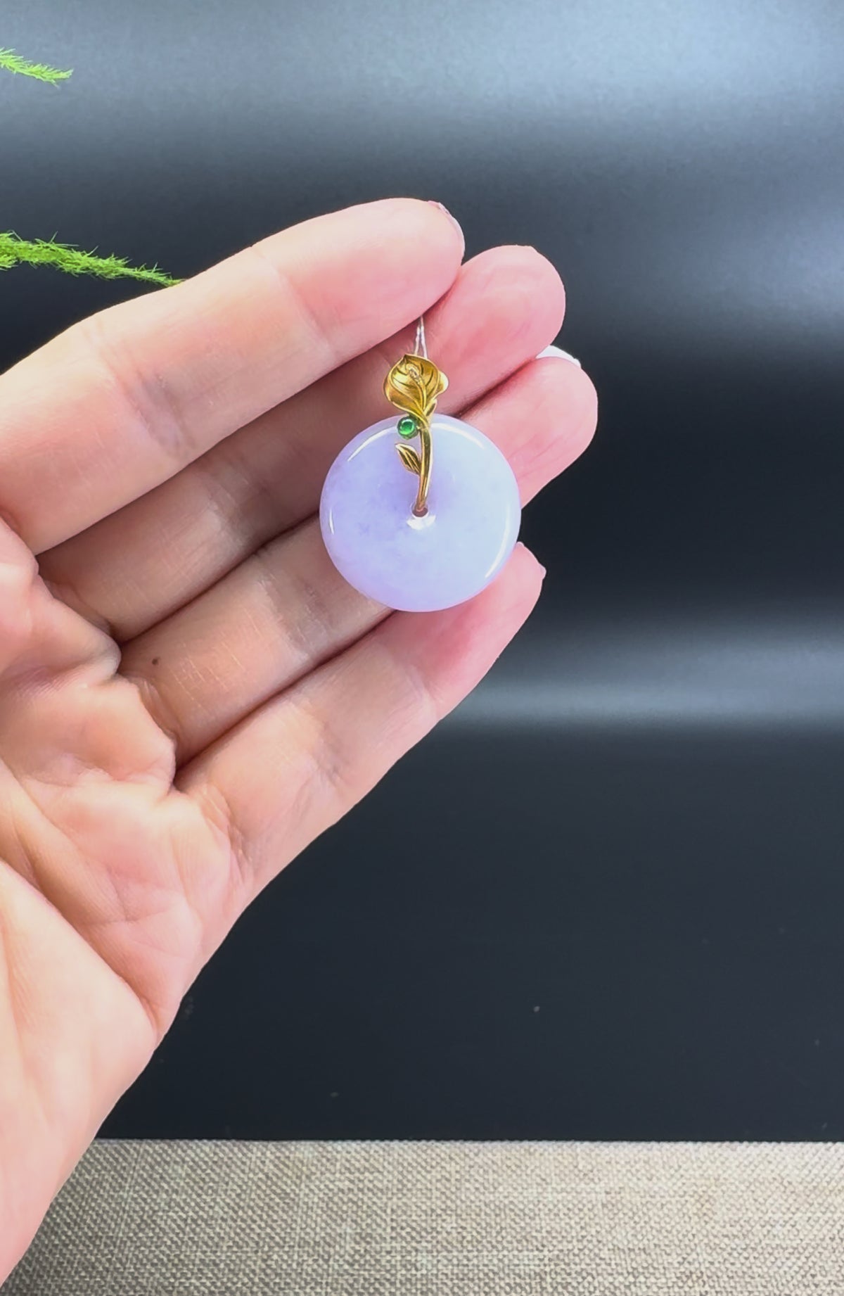 "Good Luck Button" Lavender Jadeite Jade Lucky KouKou Pendant With 18K Yellow Gold Bail