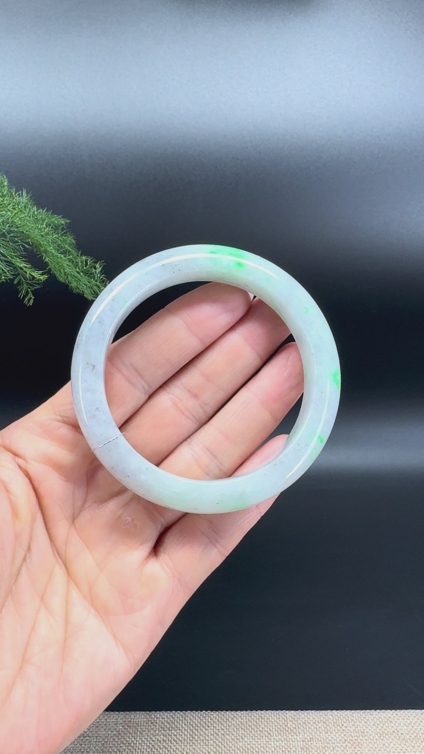 Load and play video in Gallery viewer, Genuine Burmese Icy Black Green Jade Jadeite Bangle Bracelet (55.6mm)
