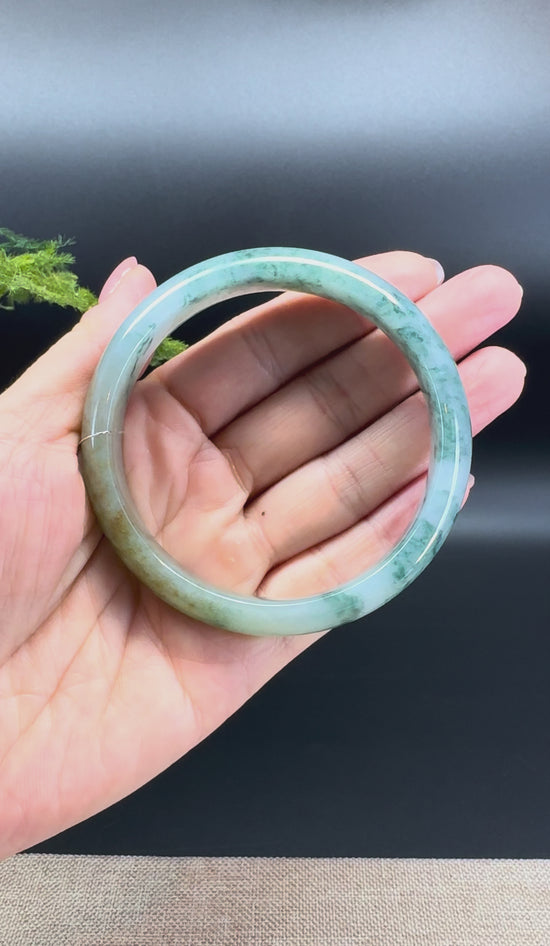 Load and play video in Gallery viewer, Genuine Burmese Blue Flower Jade Jadeite Bangle Bracelet ( 61.8mm )
