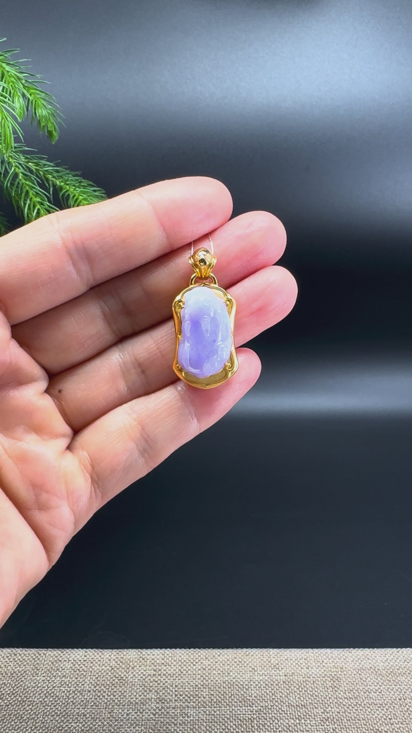 RealJade® Co. 18K Yellow Gold Genuine Lavender Burmese Jadeite Jade PiXiu Pendant Necklace
