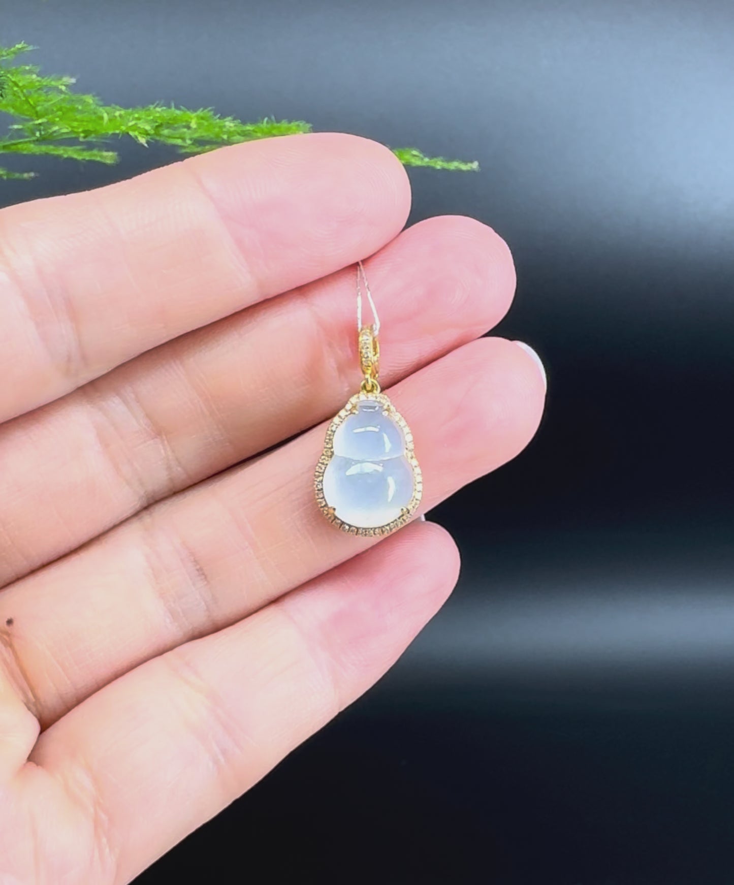 RealJade® Co. Genuine Icy Jadeite Jade Good Luck Hulu Bottle Gourd Necklace With 18K Yellow Gold Bail