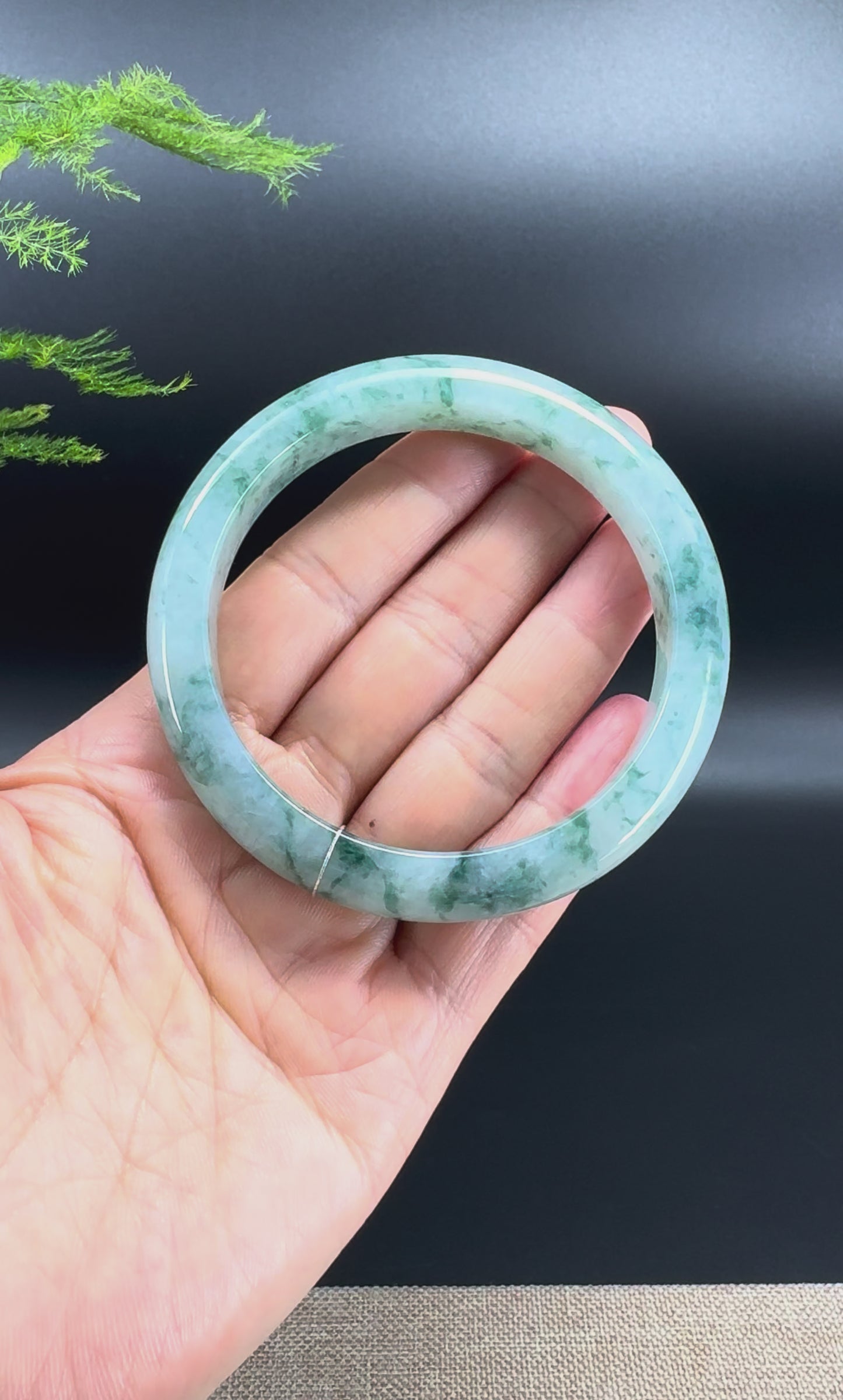 Genuine Burmese Green Flower Jade Jadeite Bangle Bracelet (61mm)