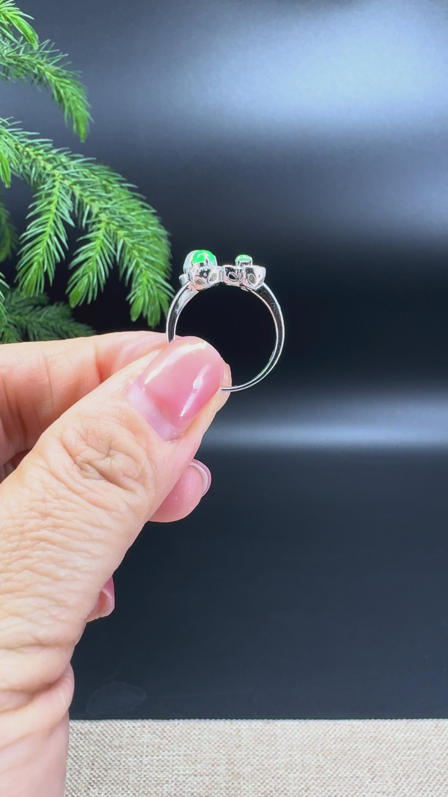 RealJade® 18k White Gold Natural Ice & Green Clover Jadeite Engagement Ring With Diamonds