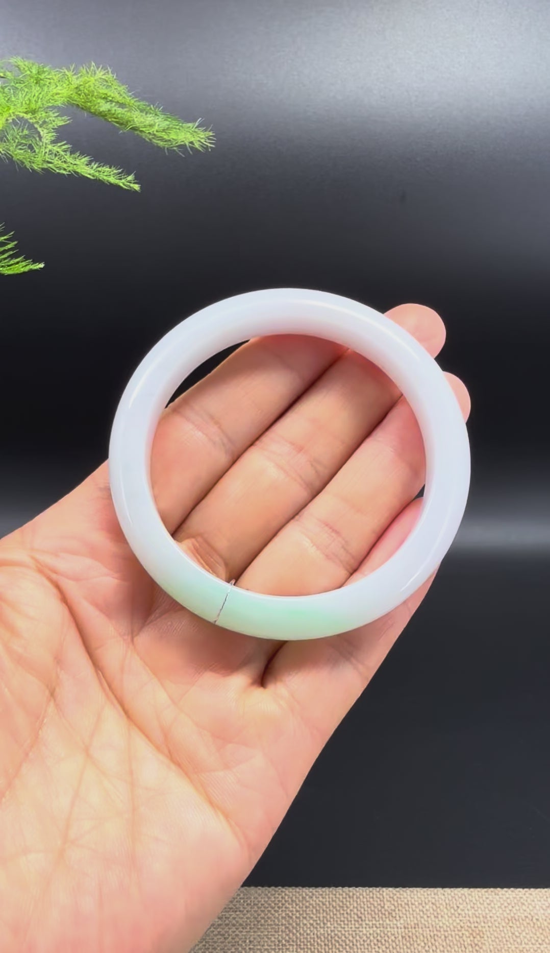 Genuine Burmese White Green(BDQ) Jadeite Bangle Bracelet ( 53.3mm )