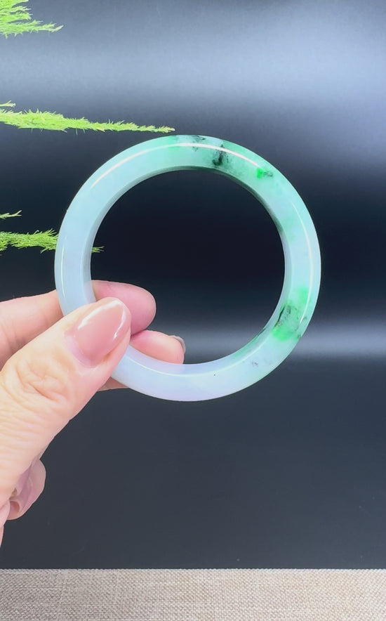 Load and play video in Gallery viewer, Genuine Burmese Lavender Green Jade Jadeite Bangle Bracelet ( 52.7mm )
