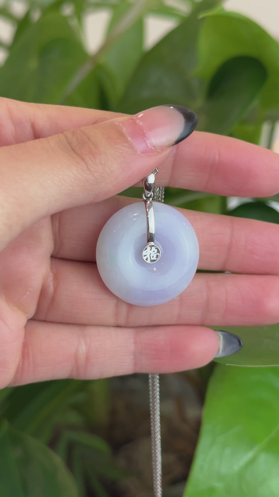 Load and play video in Gallery viewer, &amp;quot;Good Luck Button&amp;quot; Lavender Jadeite Jade Lucky KouKou Pendant With 14K White Gold Bail
