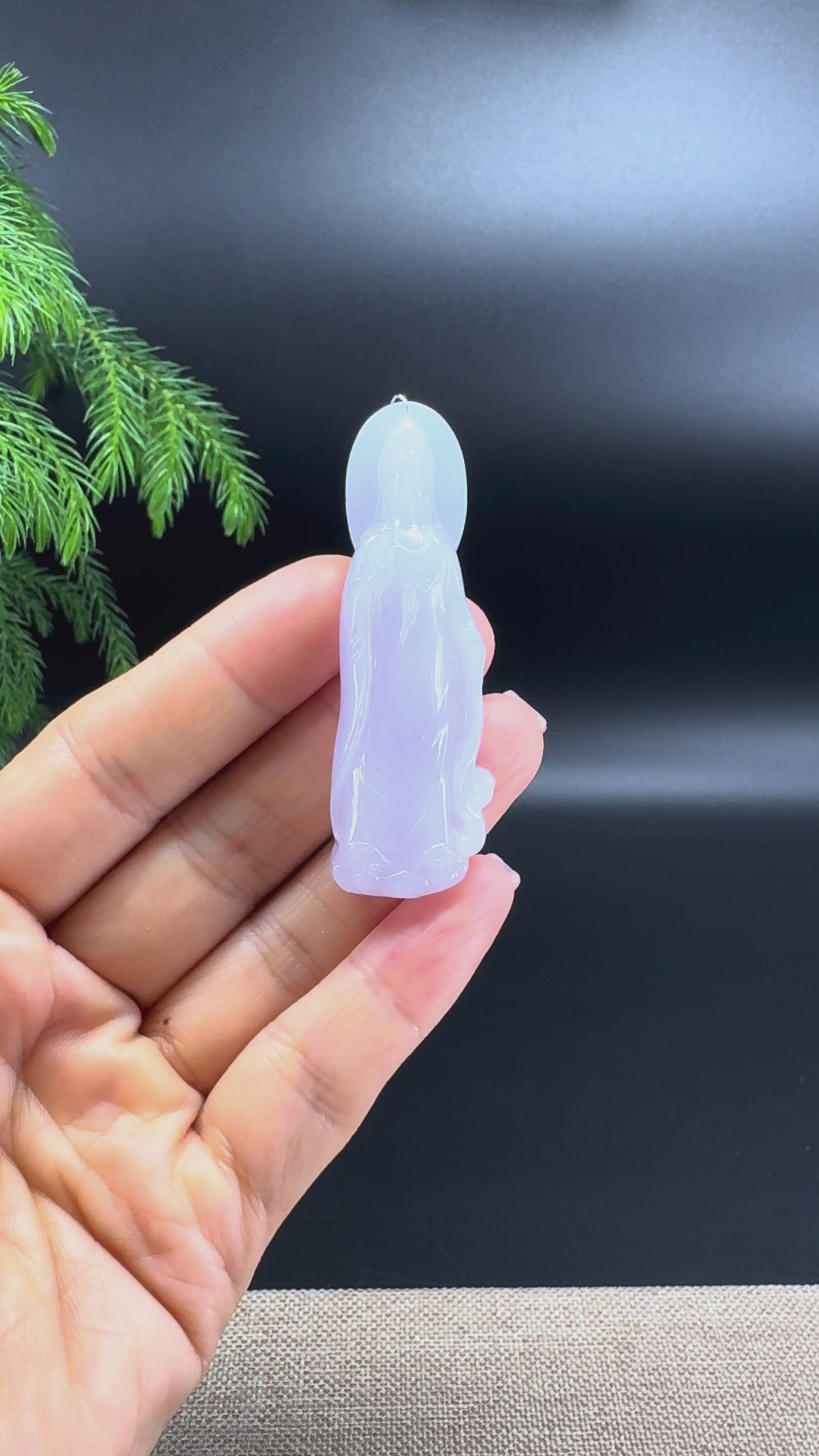RealJade® Co. Genuine Light Lavender Jade Guanyin Pendant Necklace