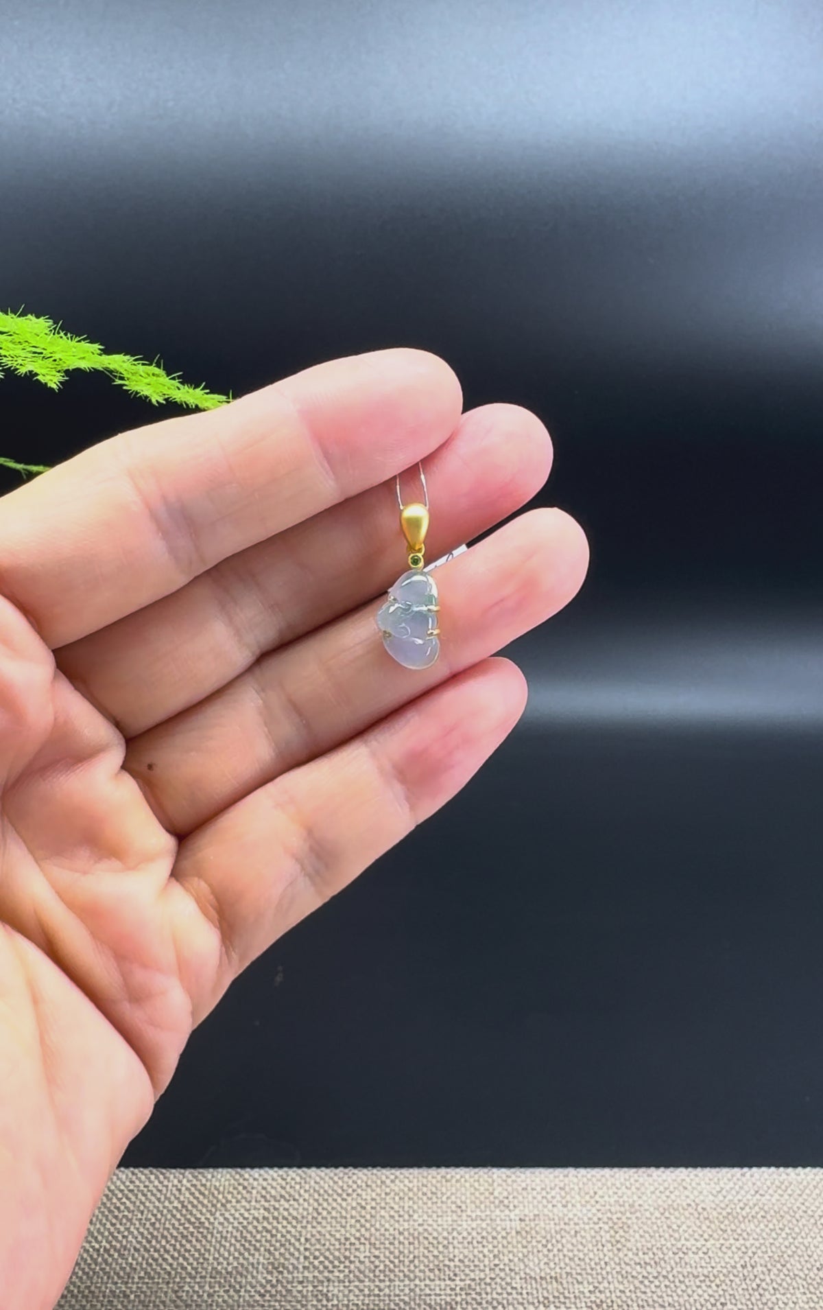 RealJade® Co. Genuine Light Lavender Jadeite Jade Mini Bat Pendant/Charm Necklace With 18K Yellow Gold Bail
