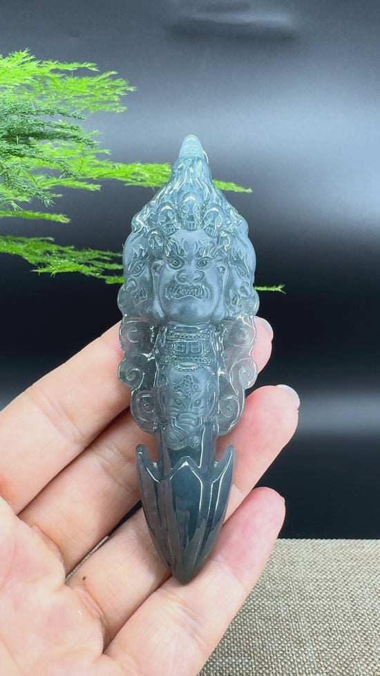 Load and play video in Gallery viewer, RealJade® Co. High Natural Guatemalan Blue Jadeite Jade pendant | Maya Cuture
