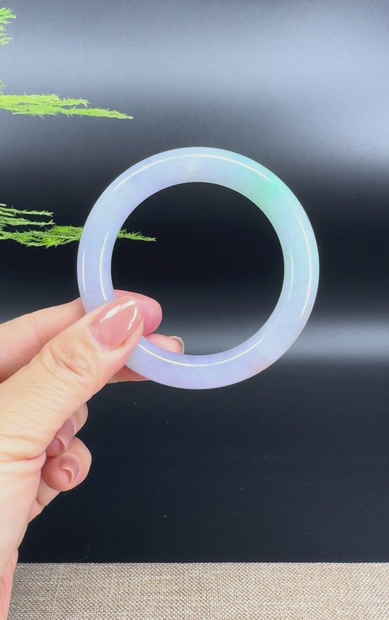 Load and play video in Gallery viewer, Genuine Burmese Lavender Green  Jade Jadeite Bangle Bracelet ( 55.2mm )
