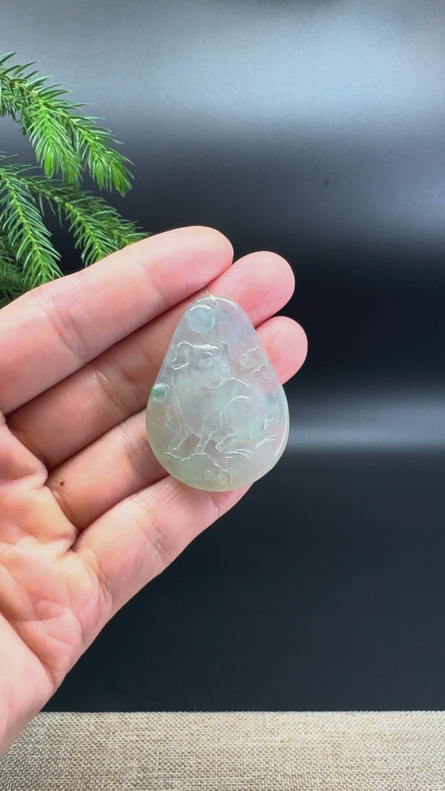 Load and play video in Gallery viewer, RealJade® Co.Natural Icy Light Green Jadeite Jade Pig Necklace
