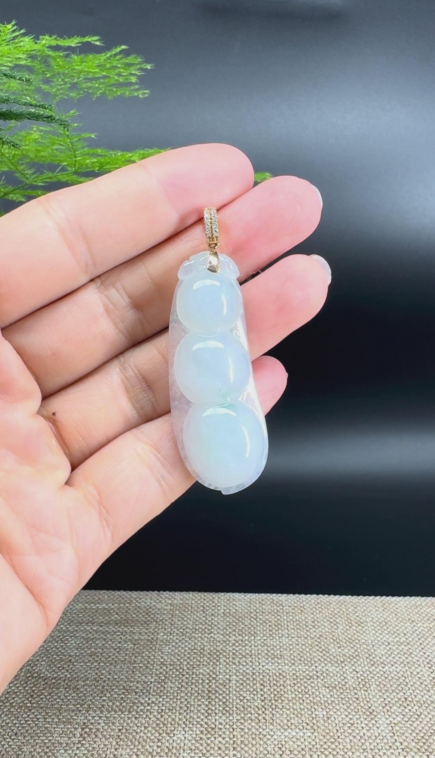 RealJade® Co. Genuine Ice Green Jadeite Jade Bean Necklace With 18K Rose Gold Bail