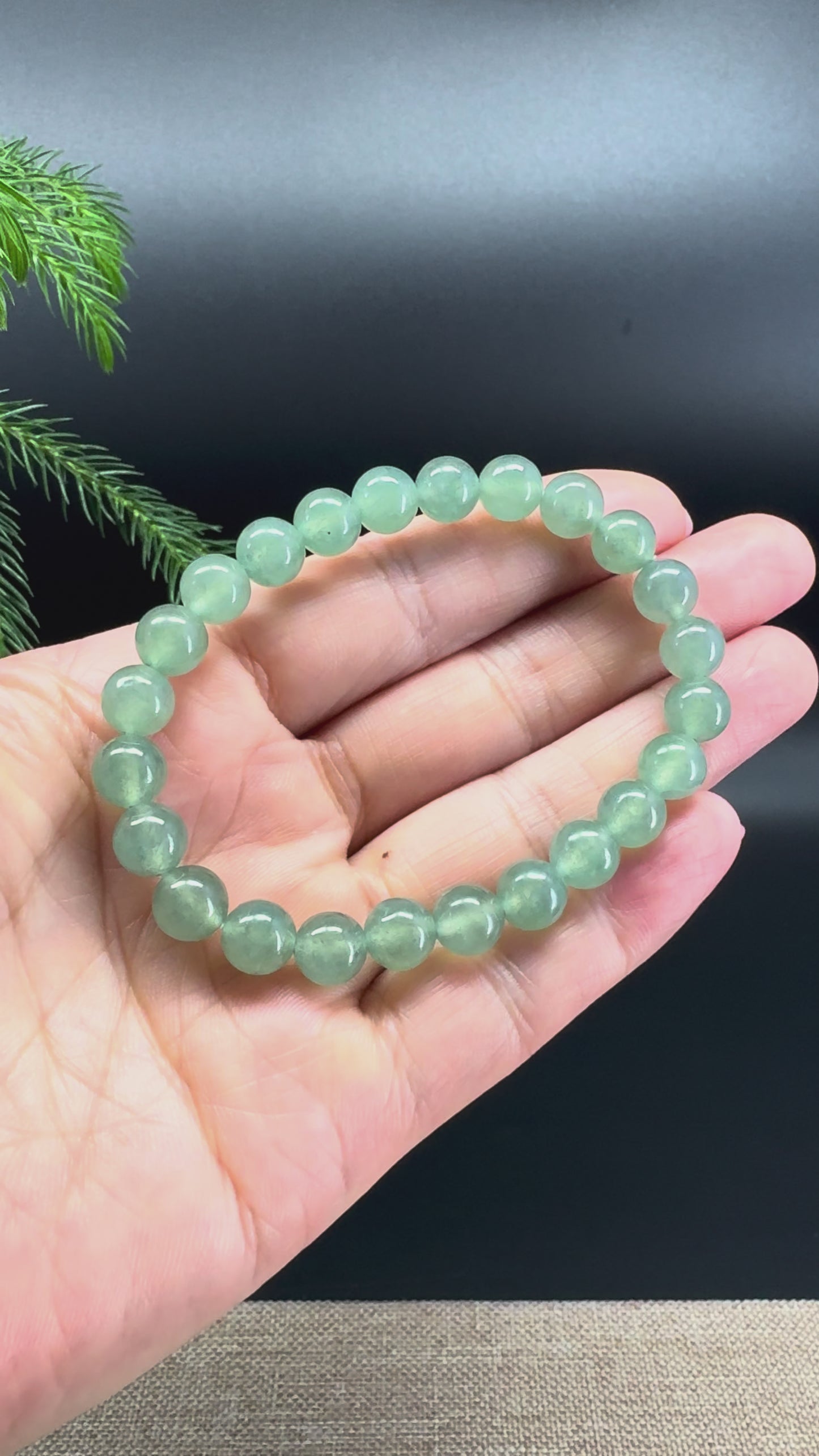 RealJade® Co. Genuine Jadeite Jade Round Ice Green Beads Bracelet (7.8mm)