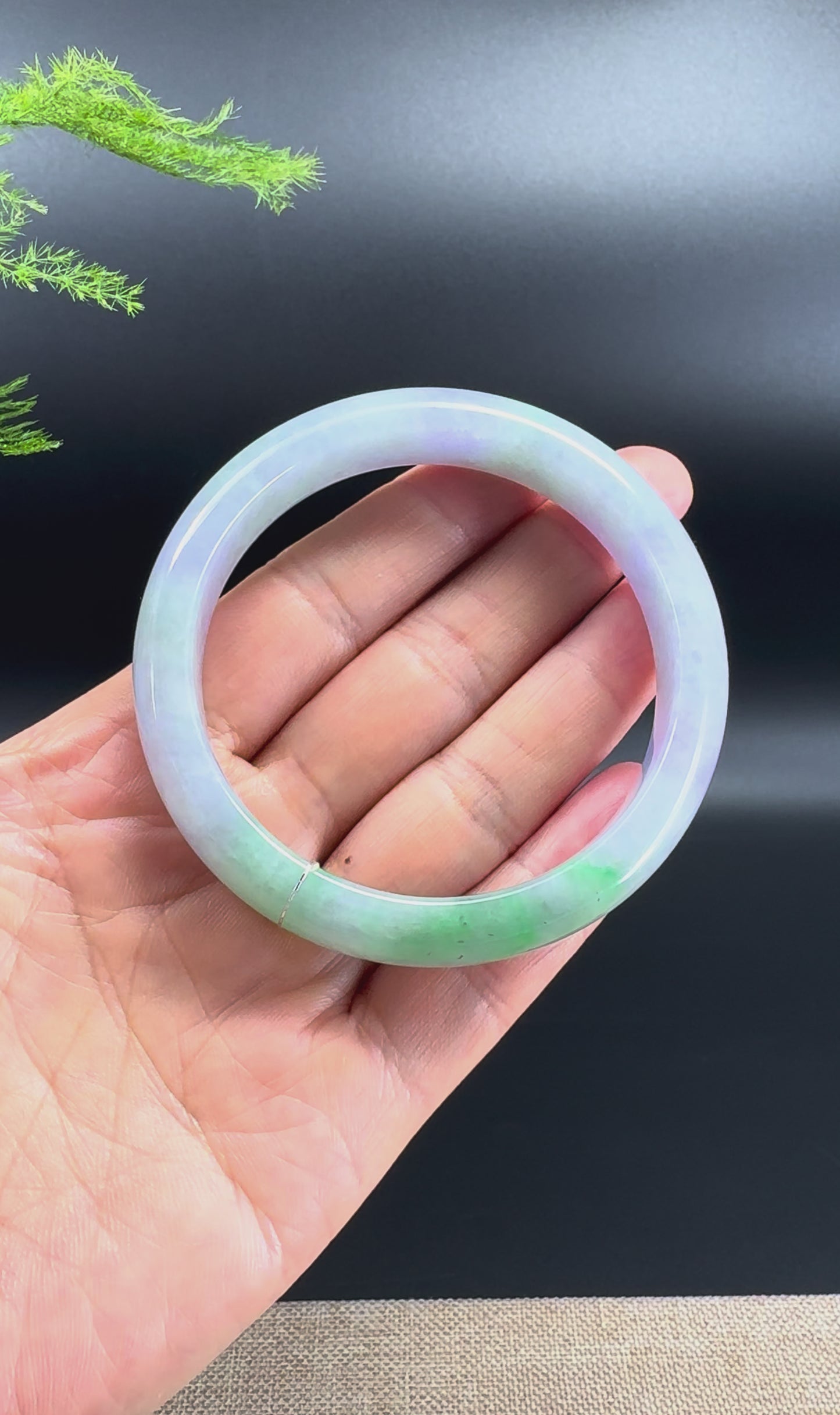 Genuine Burmese Lavender Green Jadeite Jade Bangle Bracelet ( 58.4mm )