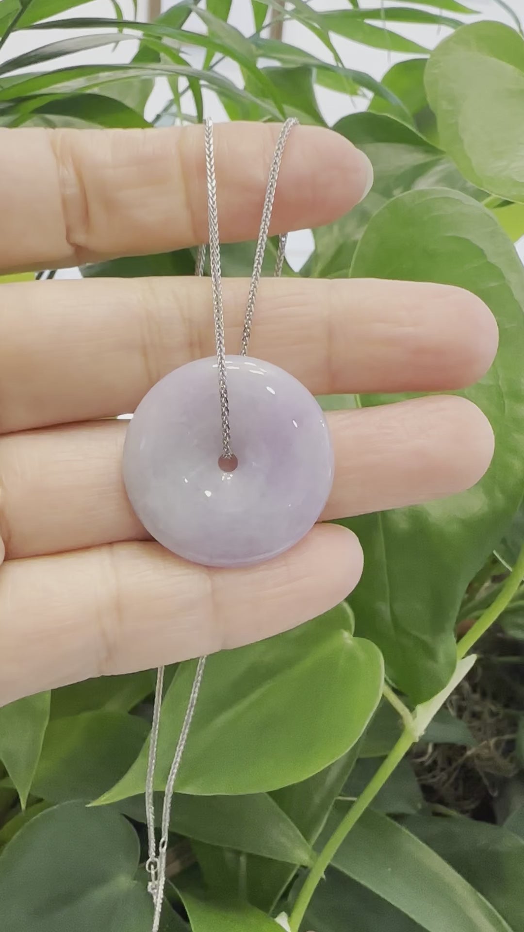 Load and play video in Gallery viewer, &amp;quot;Good Luck Button&amp;quot; Necklace Lavender Jadeite Jade Lucky Ping An Kou Necklace
