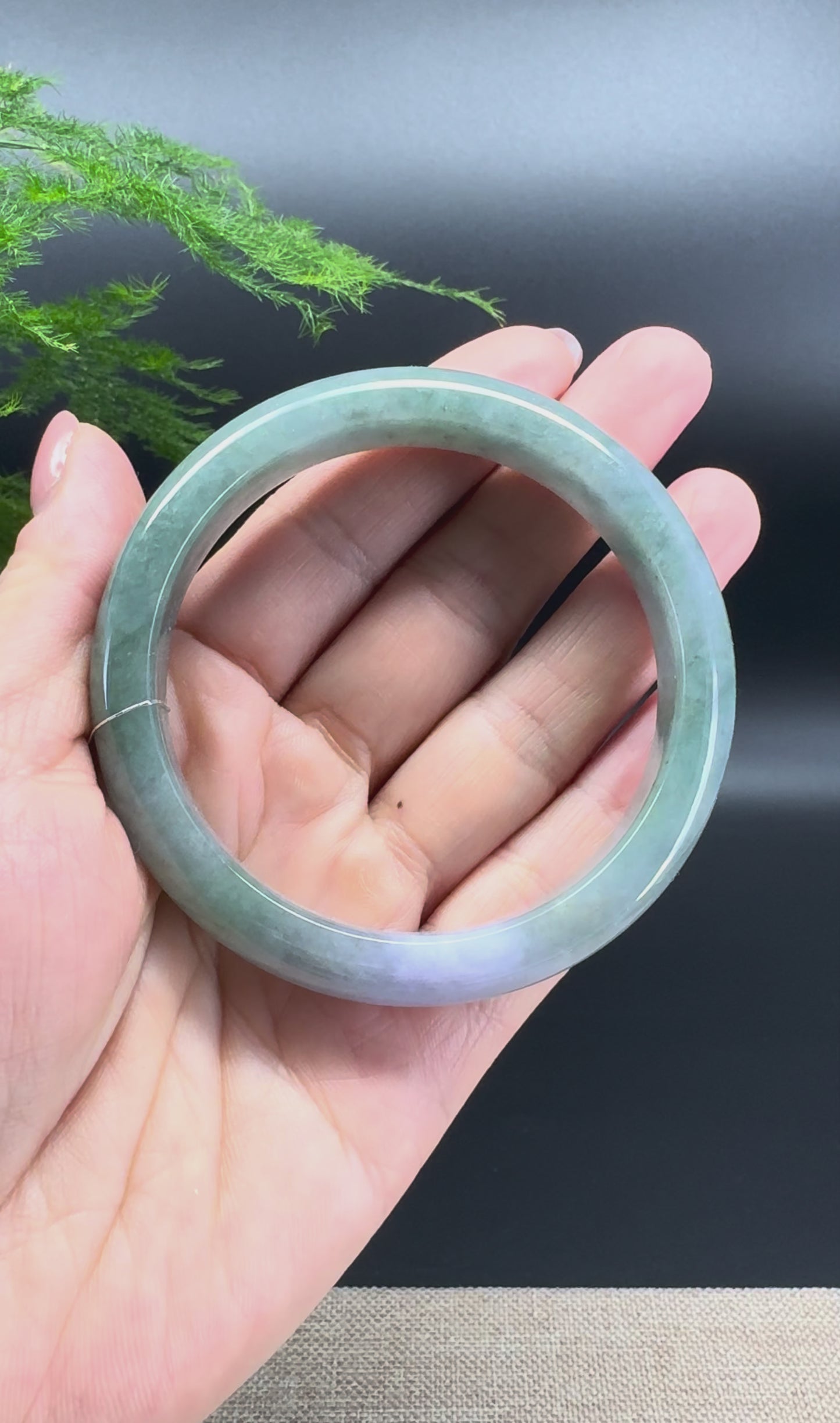 Genuine Burmese  Lavender Oil Green Jade Jadeite Bangle Bracelet ( 59.5mm )
