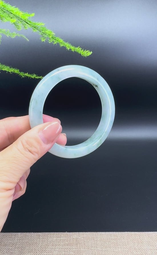 Load and play video in Gallery viewer, Genuine Burmese lavender Green Jade Jadeite Bangle Bracelet ( 56mm )
